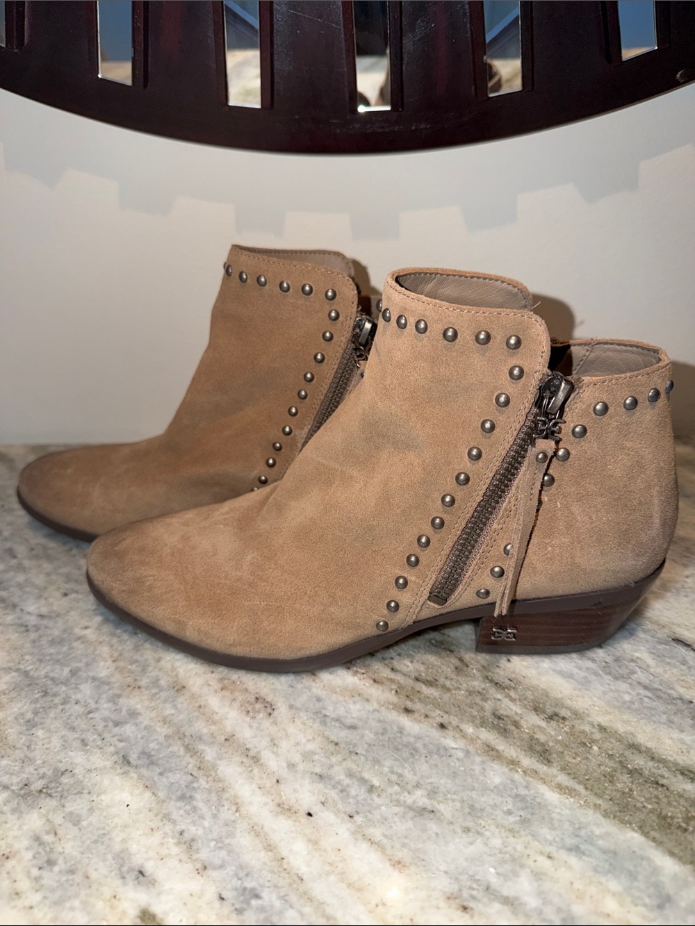 Sam Edelman Women's Paola Tan Suede Studded Ankle Boots